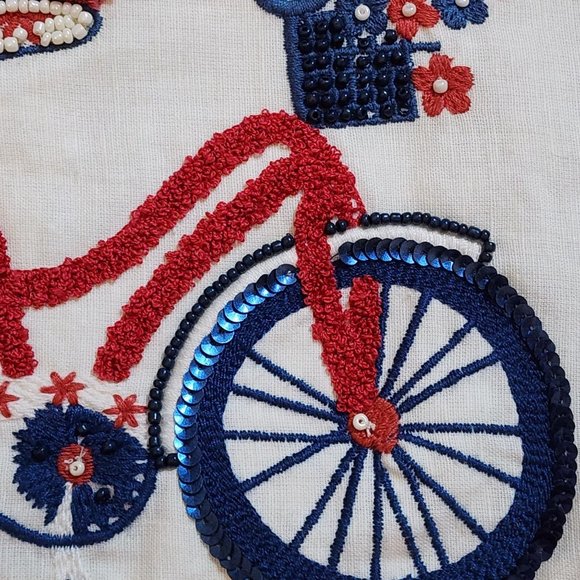 Pier 1 Beaded Embroidered Table Runner Patriotic Red White Blue VTG 13.5" x 71" - Picture 3 of 12